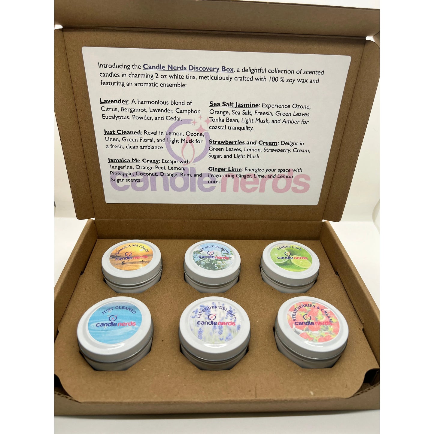candle box front, 2 oz, strawberry, lavender, clean, citrus, sea salt